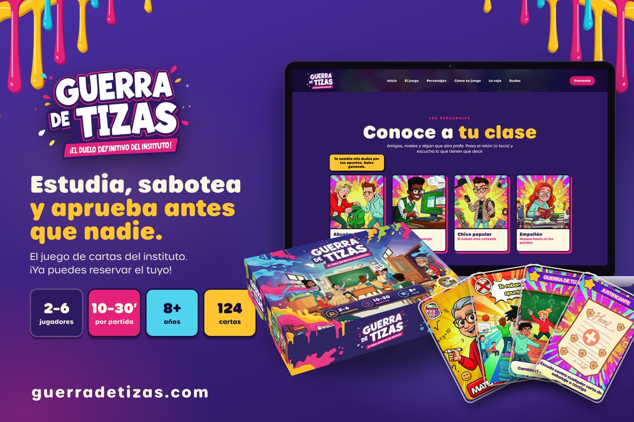 Guerra de Tizas — el juego de cartas del instituto, con su web y su caja